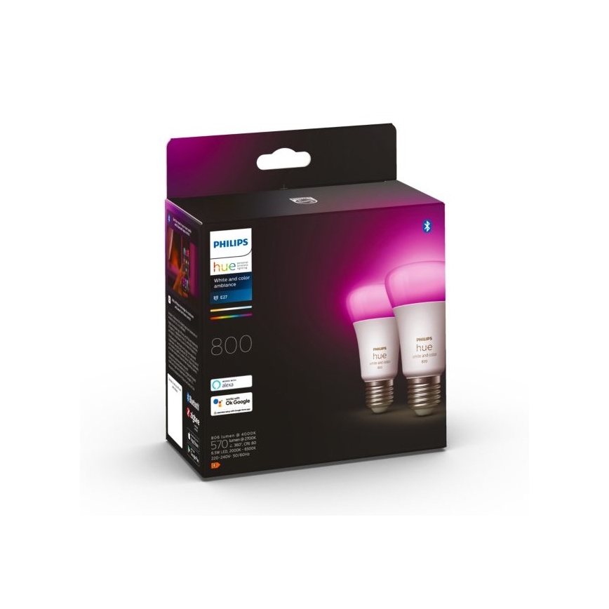 SET 2x LED prigušivačka Philips Hue White And Color Ambiance A60 E27/6,5W/230V 2000-6500K
