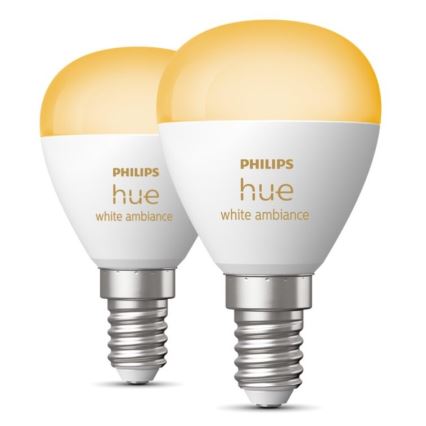 SET 2x LED prigušivača Philips Hue WHITE AMBIANCE P45 E14/5,1W/230V 2200-6500K