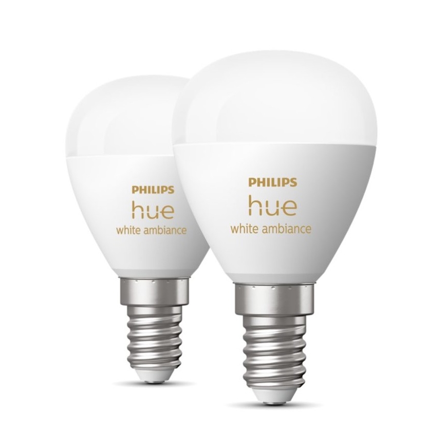 SET 2x LED prigušivača Philips Hue WHITE AMBIANCE P45 E14/5,1W/230V 2200-6500K