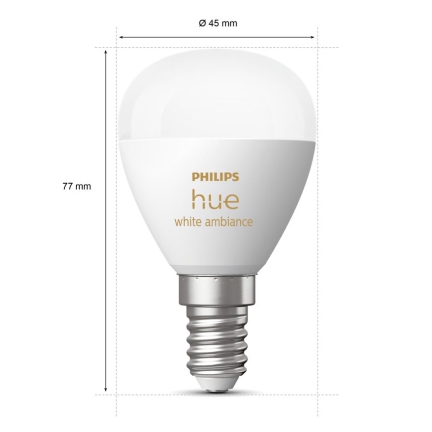 SET 2x LED prigušivača Philips Hue WHITE AMBIANCE P45 E14/5,1W/230V 2200-6500K