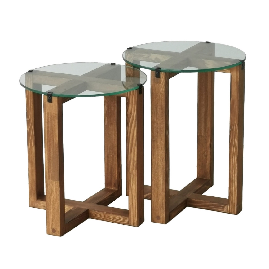 SET 2x Pomoćni stolić AMALFI pr. 40 cm smeđa/prozirna