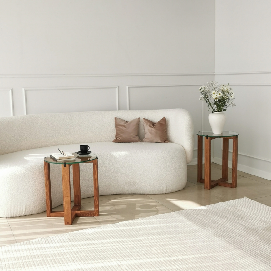 SET 2x Pomoćni stolić AMALFI pr. 40 cm smeđa/prozirna