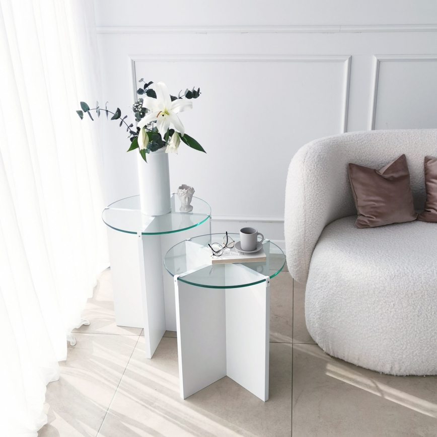SET 2x Pomoćni stolić LILY pr. 40 cm bijela/prozirna