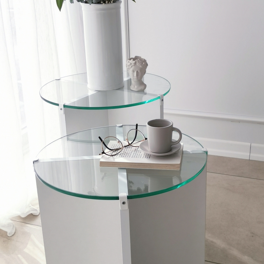 SET 2x Pomoćni stolić LILY pr. 40 cm bijela/prozirna