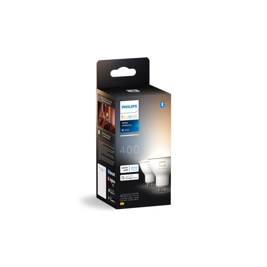 Komplet 2x prigušive LED žarulje Philips Hue WHITE AMBIANCE GU10/4,2W/230V  2200-6500K + prekidač za prigušivanje