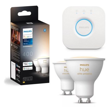 SET 2x prigušljiva LED žarulja Philips Hue WHITE AMBIANCE GU10/4,2W/230V 2200-6500K + Hue Bridge