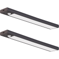 SET 2x Punjivo LED osvjetljenje za namještaj s senzorom pokreta i sumraka VIRO LED/1,2W/3,7V 800 mAh 3000/4000/6500K 30 cm crna