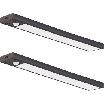 SET 2x Punjivo LED osvjetljenje za namještaj s senzorom pokreta i sumraka VIRO LED/1,2W/3,7V 800 mAh 3000/4000/6500K 30 cm crna