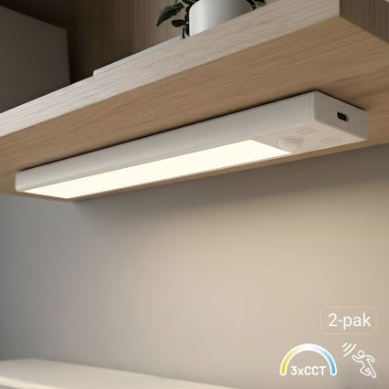 SET 2x punjivo LED osvjetljenje za namještaj s senzorom pokreta i sumraka VIRO LED/1W/3,7V 800 mAh 3000/4000/6500K 20 cm bijela
