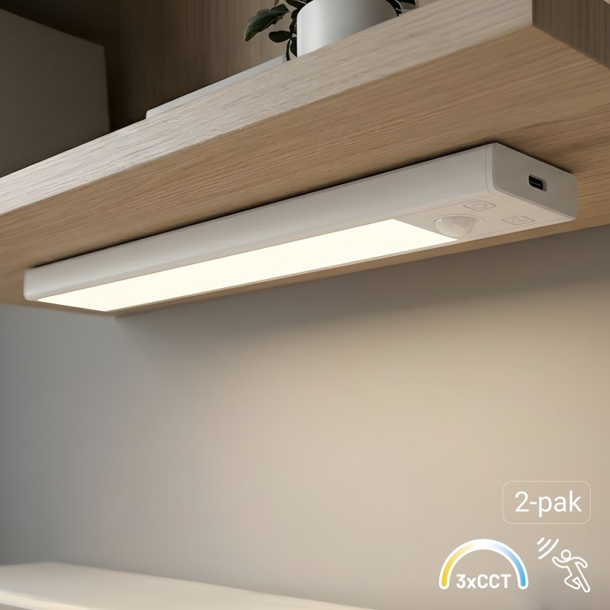 SET 2x punjivo LED osvjetljenje za namještaj s senzorom pokreta i sumraka VIRO LED/1W/3,7V 800 mAh 3000/4000/6500K 20 cm bijela