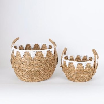 SET 2x Slamnata košara bež/bijela 32x16,5x18/24x23,5x26 cm
