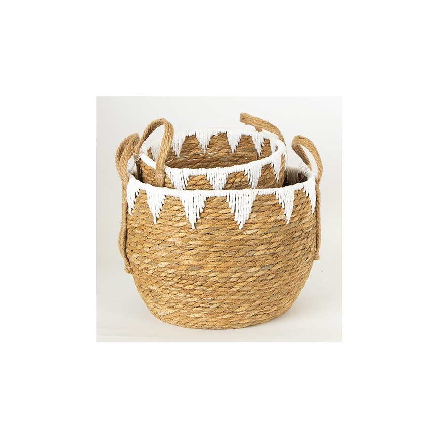 SET 2x Slamnata košara bež/bijela 32x16,5x18/24x23,5x26 cm