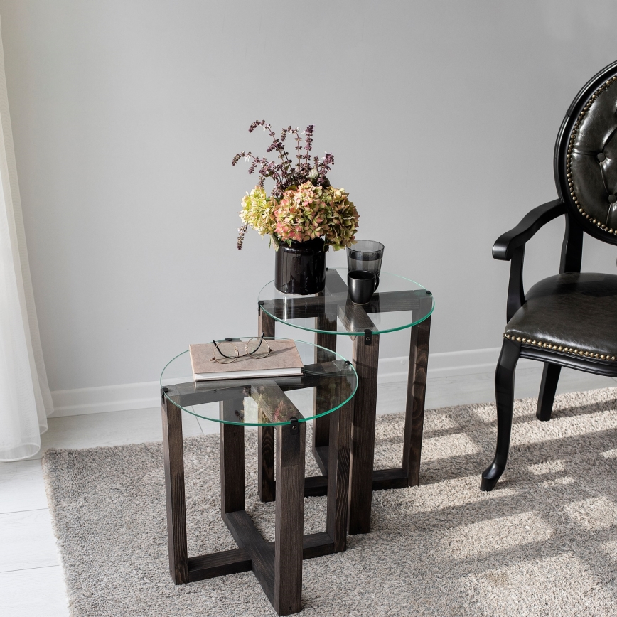 SET 2x pomoćni stol AMALFI promjera 40 cm borovina/prozirno