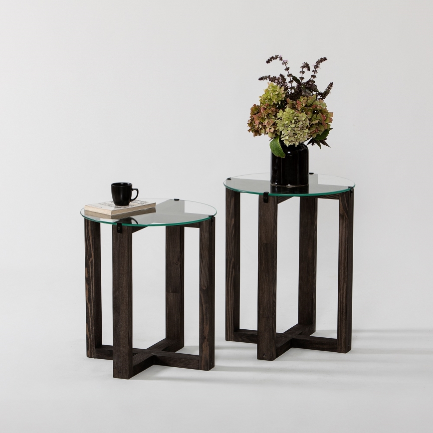 SET 2x pomoćni stol AMALFI promjera 40 cm borovina/prozirno