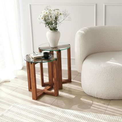 SET 2x Stolić za odlaganje AMALFI promjer 40 cm smeđa/prozirna