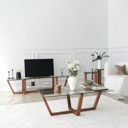 SET 2x Stolić za odlaganje AMALFI promjer 40 cm smeđa/prozirna