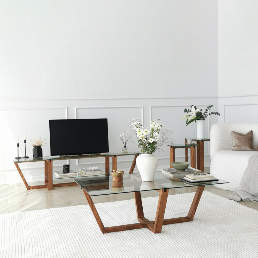 SET 2x Stolić za odlaganje AMALFI promjer 40 cm smeđa/prozirna