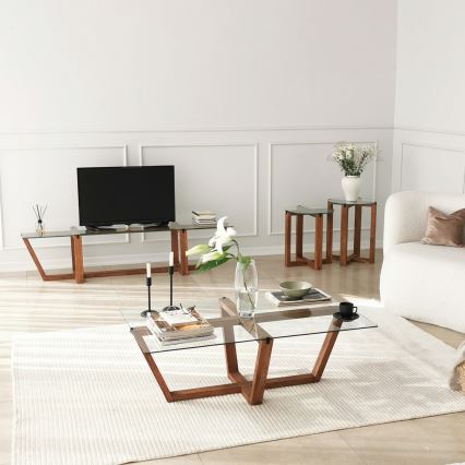 SET 2x Stolić za odlaganje AMALFI promjer 40 cm smeđa/prozirna