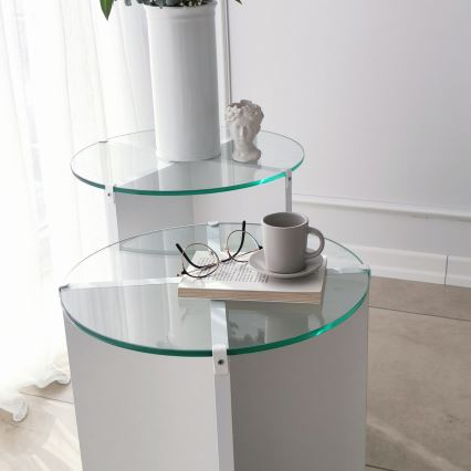 SET 2x Stolić za odlaganje LILY promjer 40 cm bijela/prozirna
