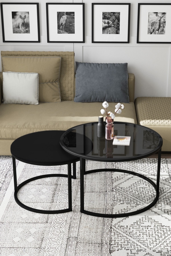 SET 2x Stolić za kavu BORA pr. 57/75 cm crna