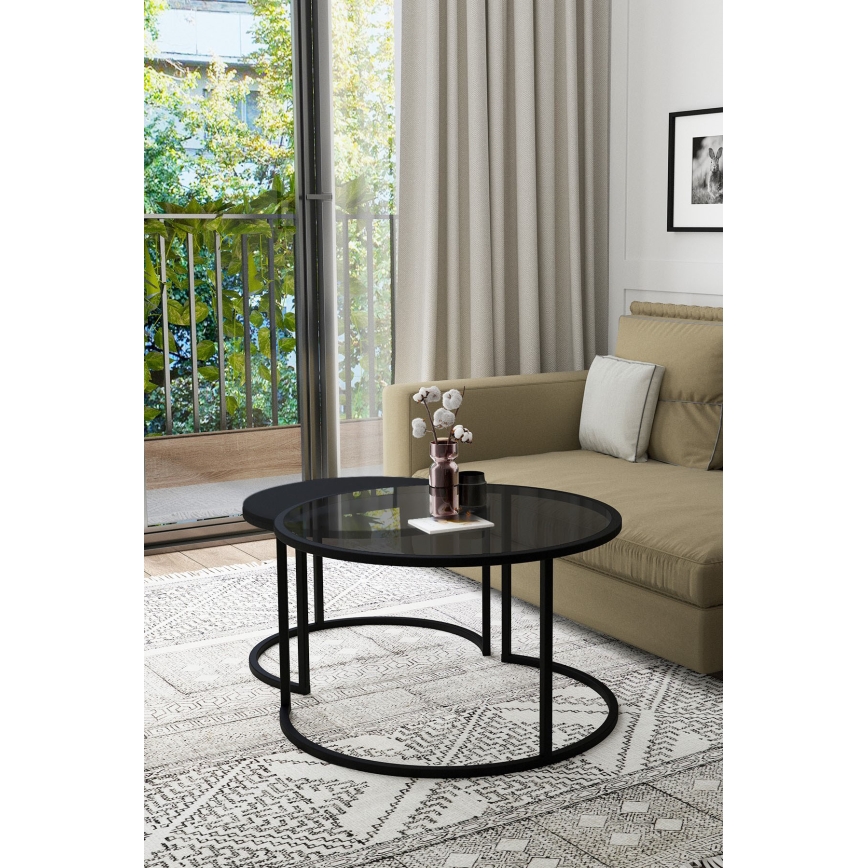 SET 2x Stolić za kavu BORA pr. 57/75 cm crna
