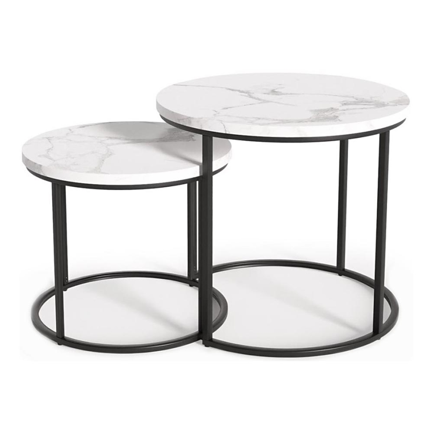 SET 2x Stolić za kavu OREO pr. 43/53 cm crna/dekor mramora