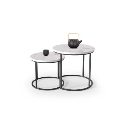 SET 2x Stolić za kavu OREO pr. 43/53 cm crna/dekor mramora