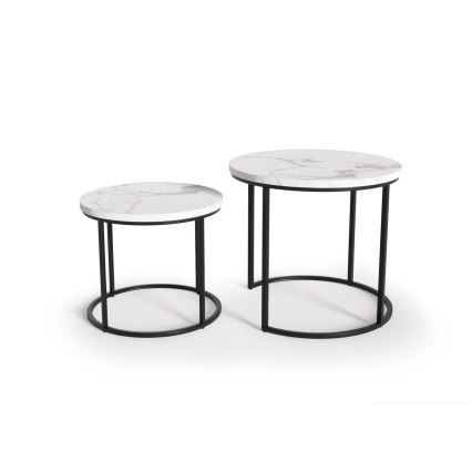SET 2x Stolić za kavu OREO pr. 43/53 cm crna/dekor mramora