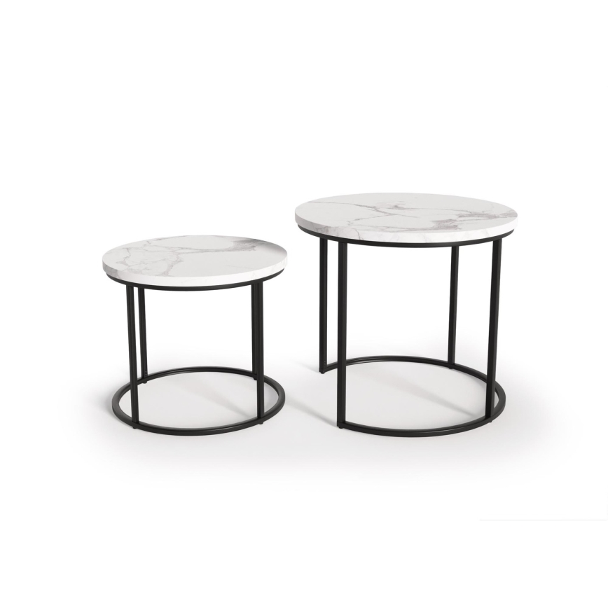 SET 2x Stolić za kavu OREO pr. 43/53 cm crna/dekor mramora