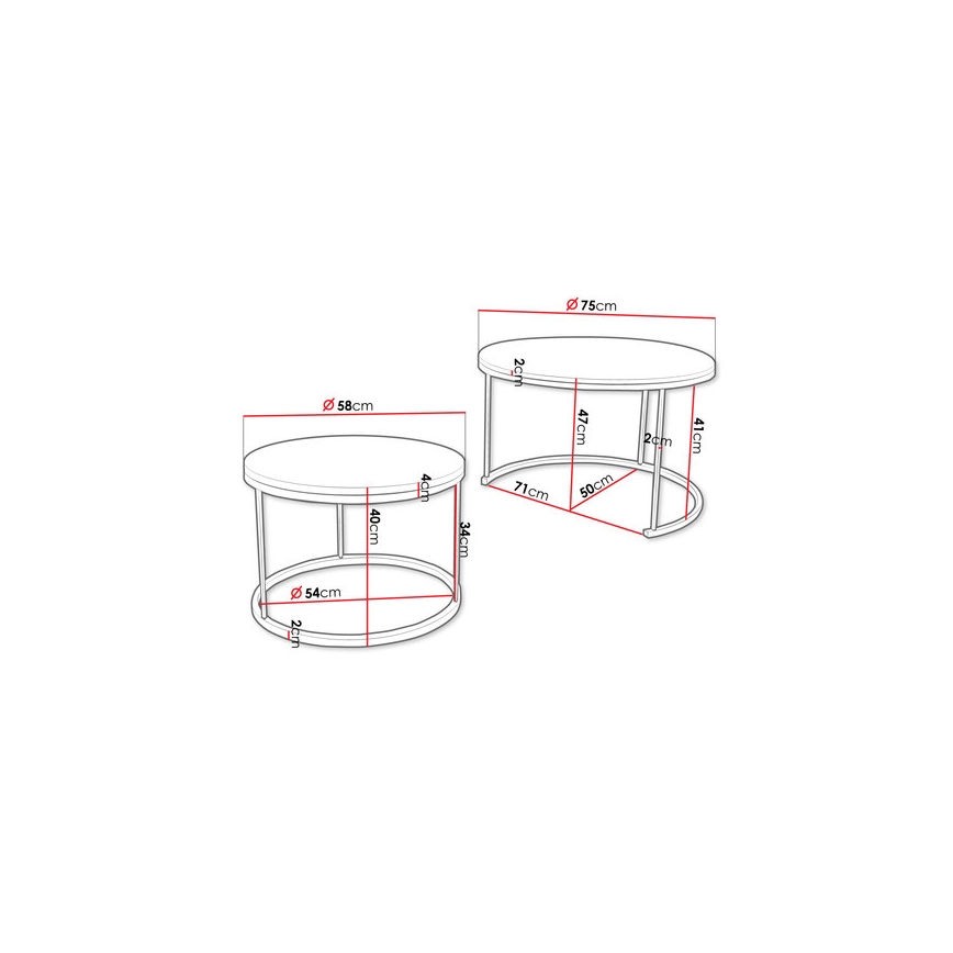 SET 2x Stolić za kavu RABEN crna/bijela