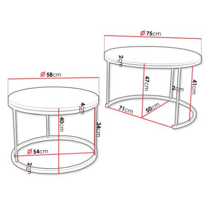 SET 2x Stolić za kavu RABEN crna/zlatni hrast