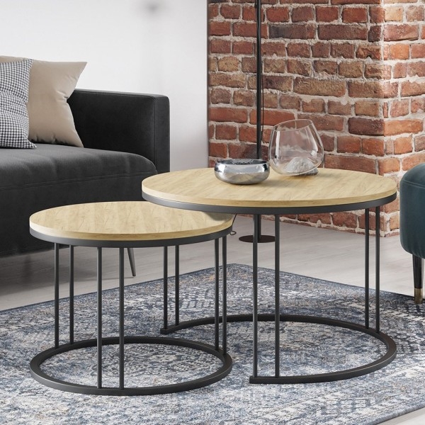 SET 2x Stolić za kavu RAGNAR crna/zlatni hrast