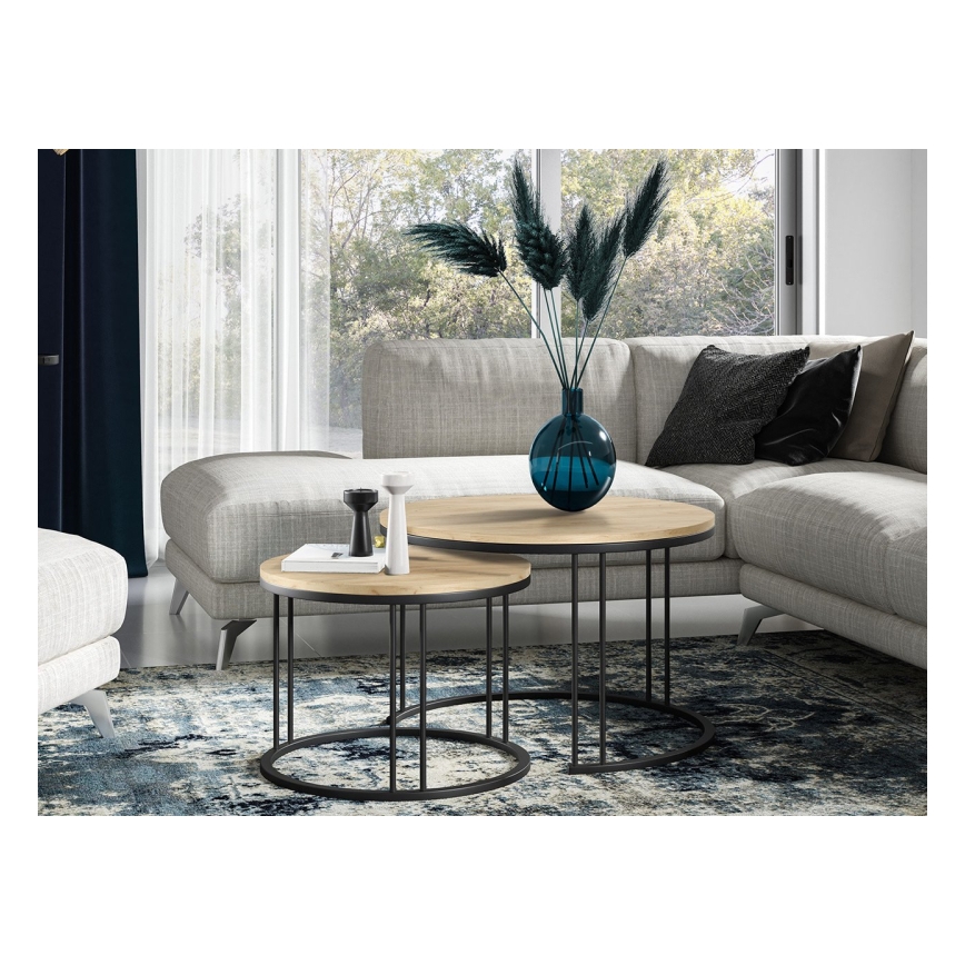 SET 2x Stolić za kavu RAGNAR crna/zlatni hrast