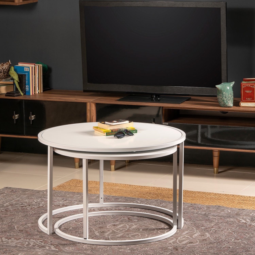 SET 2x Stolić za kavu TAMBUR bijela