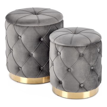 SET 2x Tabure POLLY promjer 40/44 cm siva/zlatna