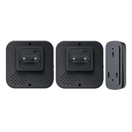 SET 2x Utično bežično zvono kinetičko 230V crna
