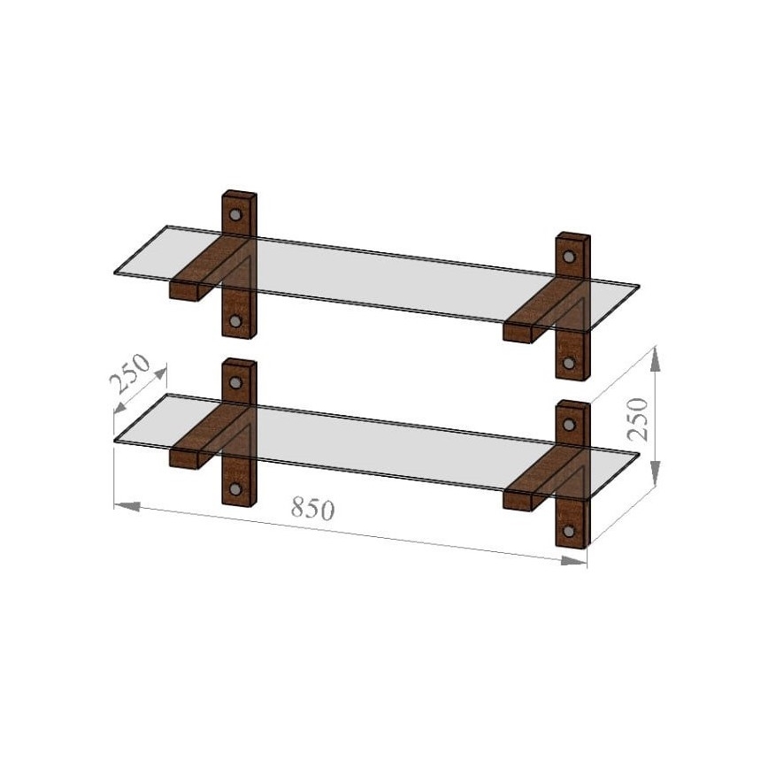 SET 2x Zidna polica 25x85 cm bor/prozirna