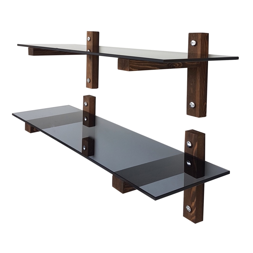 SET 2x Zidna polica 25x85 cm borovina/crna