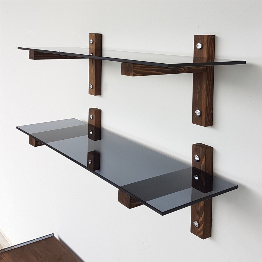 SET 2x Zidna polica 25x85 cm borovina/crna