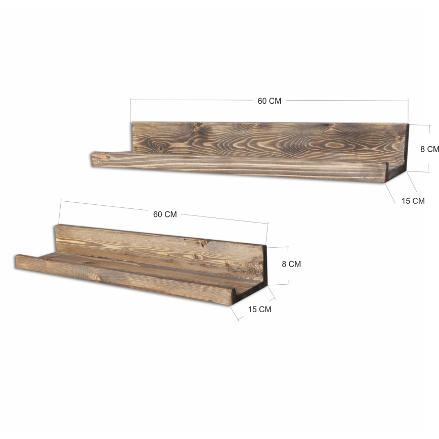SET 2x Zidna polica 8x60 cm smreka