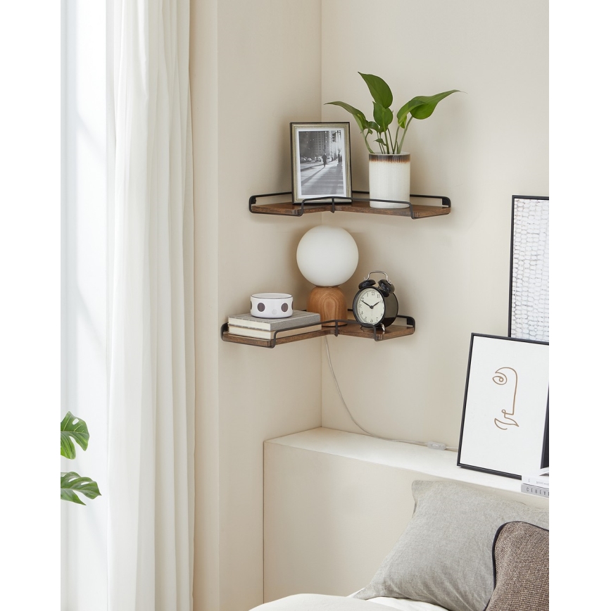 Set 2x zidne police SHELFY 40x10x29 cm smeđa/crna