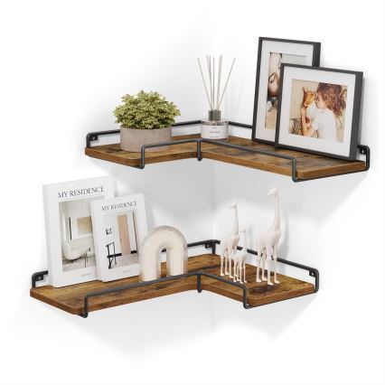 Set 2x zidne police SHELFY 40x10x29 cm smeđa/crna