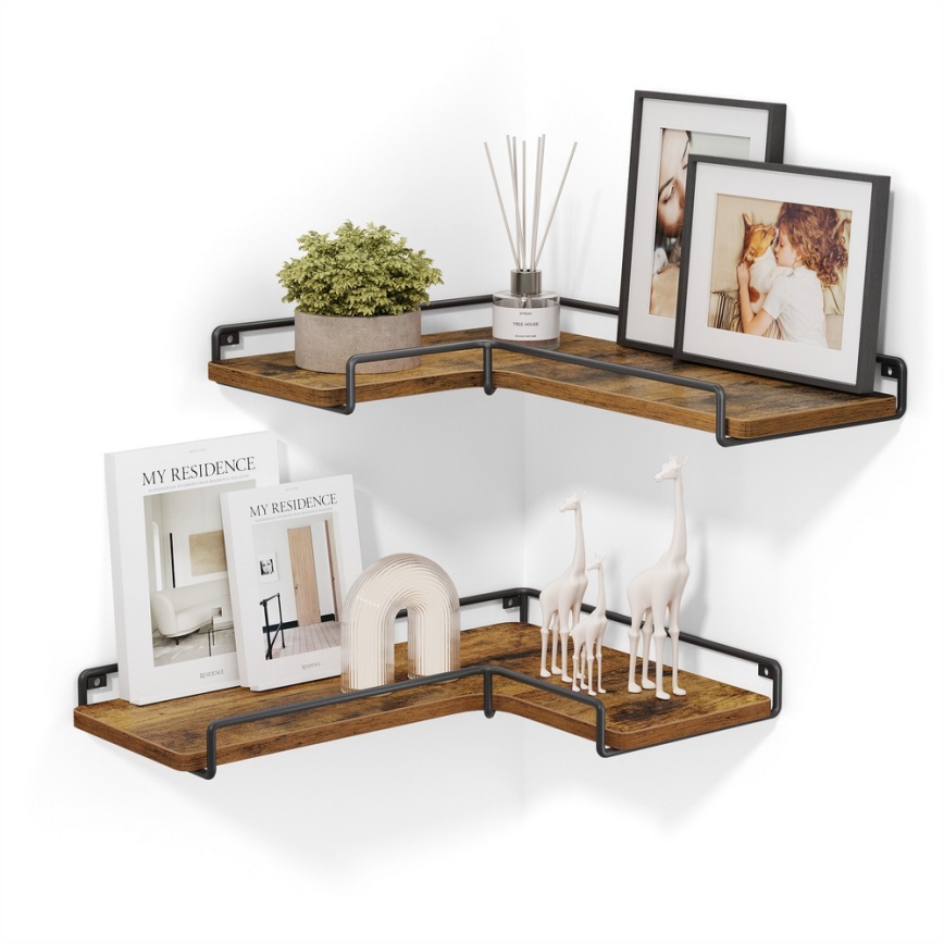Set 2x zidne police SHELFY 40x10x29 cm smeđa/crna