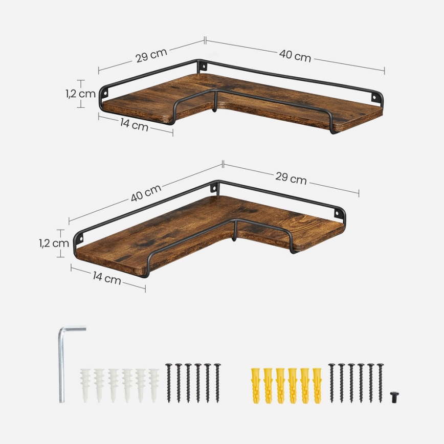 Set 2x zidne police SHELFY 40x10x29 cm smeđa/crna