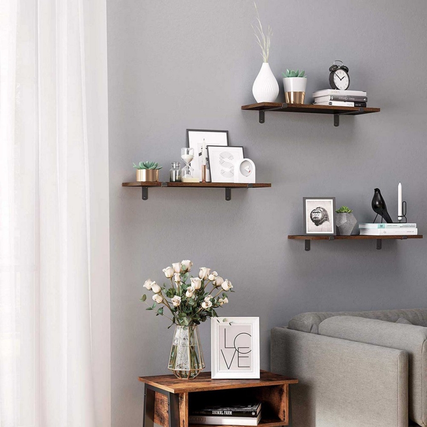 Set 2x zidne police SHELFY smeđa/crna