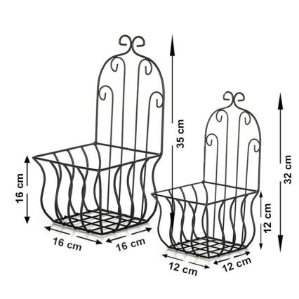 SET 2x Zidni držač za cvijeće 35x16 cm crni