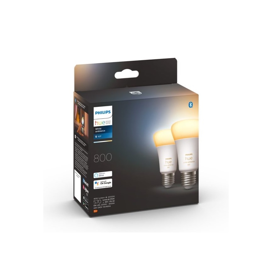 SET 2xLED Prigušiva žarulja Philips Hue WHITE AMBIANCE E27/6W/230V 2200-6500K