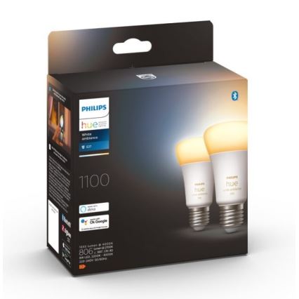 SET 2xLED Prigušiva žarulja Philips Hue WHITE AMBIANCE E27/8W/230V 2200-6500K