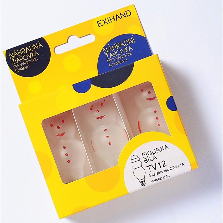 SET 3 x Zamjenska žarulja FIGURINE E10/20V/0,1A bijela, Proizvedeno u Češkoj