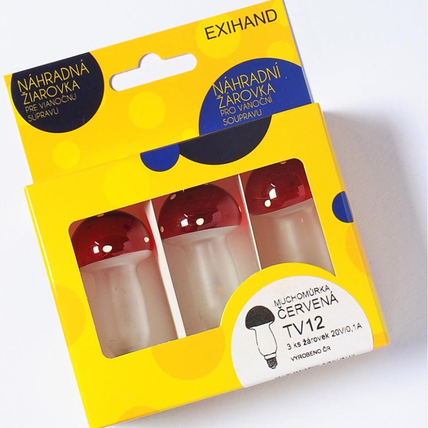 SET 3 x Zamjenska žarulja MUSHROOM E10/20V/0,1A crvena, Proizvedeno u Češkoj